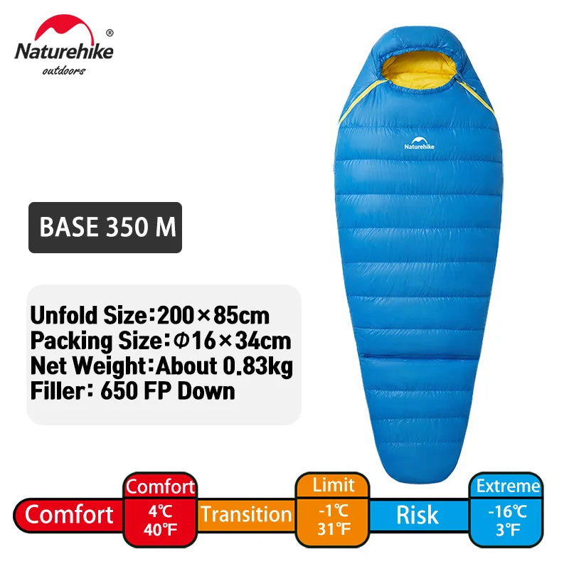 Naturehike Snow Bird Base Sleeping Bag -16℃ Cold-Proof Outdoor Hiking Breathable Mummy Camping Gear Windproof Fully Covered Tour
