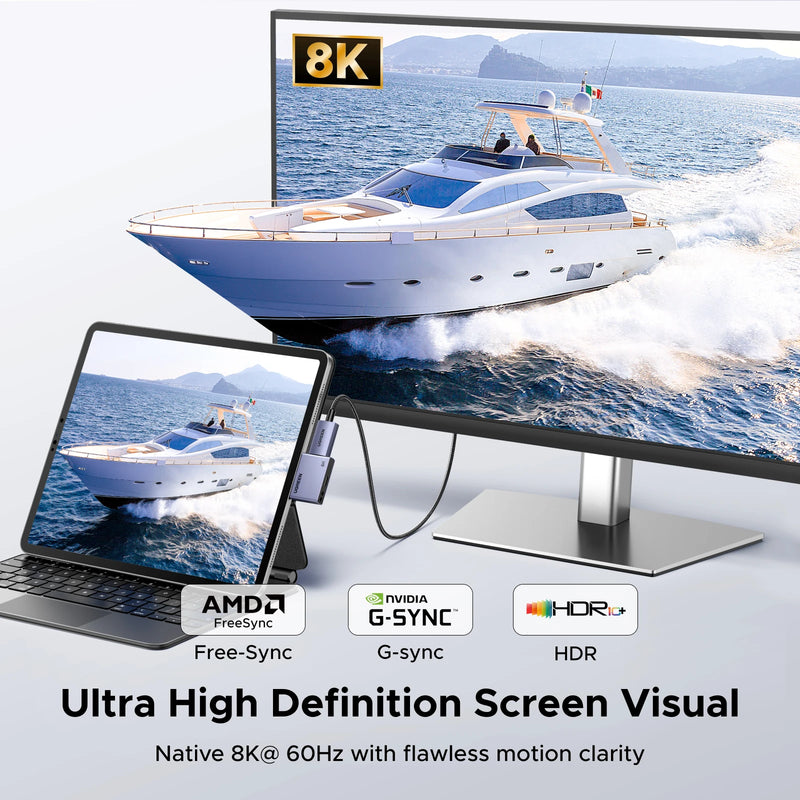 UGREEN 8K 60Hz USB C to DisplayPort 1.4 Adapter Cable 4K@240Hz Thunderbolt 4/3 to Display Port Converter HDR VRR for MacBook pro