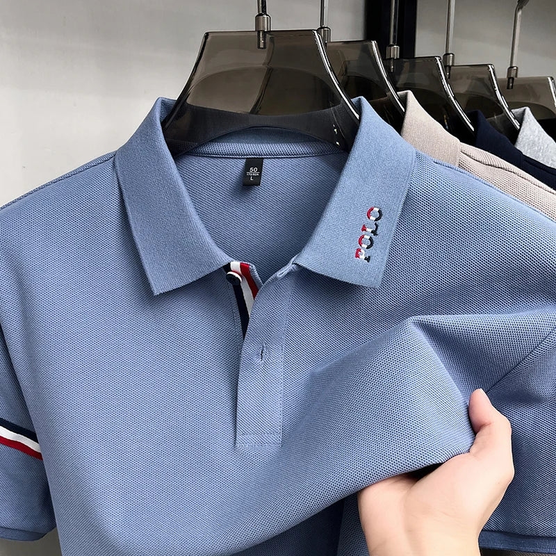 100%Cotton Man Short-Sleeved Polo Shirt Lapel Button Letter Embroidery Summer New Polo Shirt Casual Fashion Breathable Mens Wear