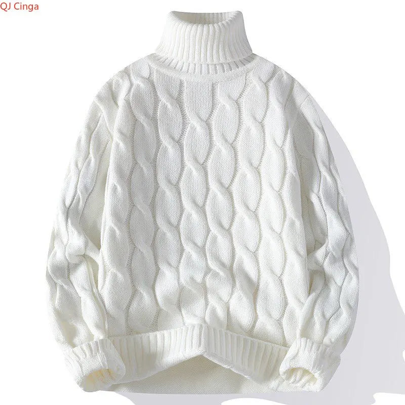 2026 New Men's Long-Sleeve Turtleneck Sweater Spiral Pattern Decorated Pullover Available in Red, Black, White, Gray, and Navy.