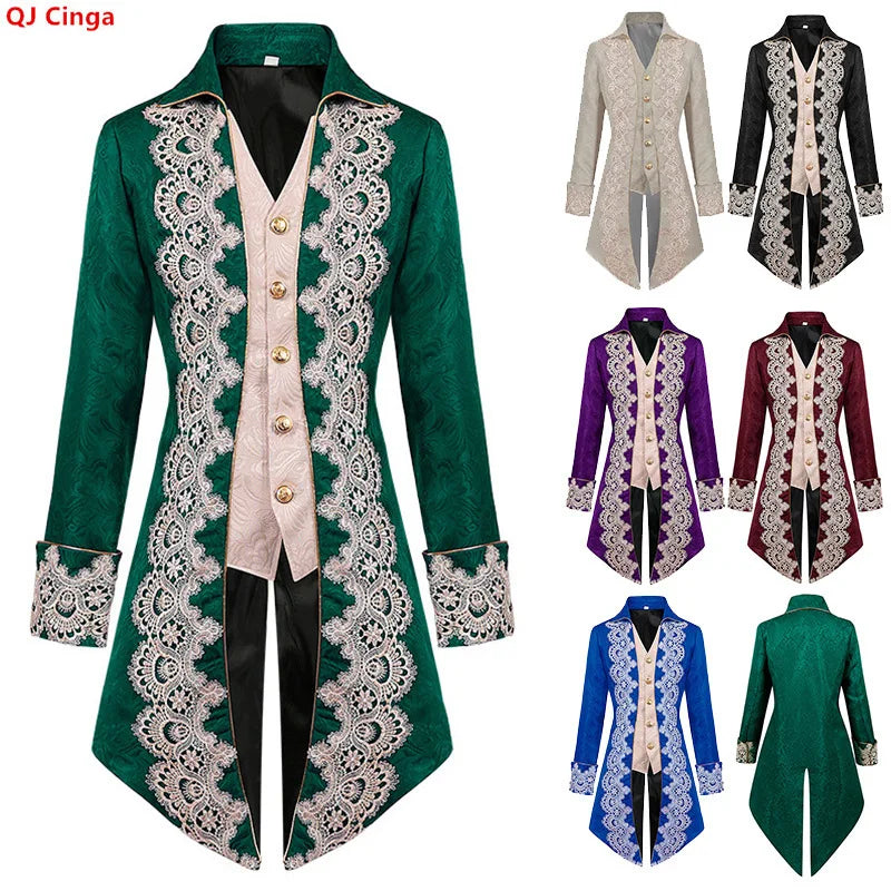 New Fall Men's Long Trench Coat with Lace Accents, Featuring A Medieval Gothic-style Top Jacket. 2026-2027