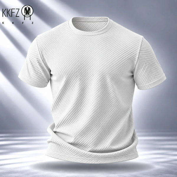 Mens Short Sleeve T Shirt Garment Fine Workmanship Breathable Soft Waffle Material Stretchy Fit For Casual Daily Wearing