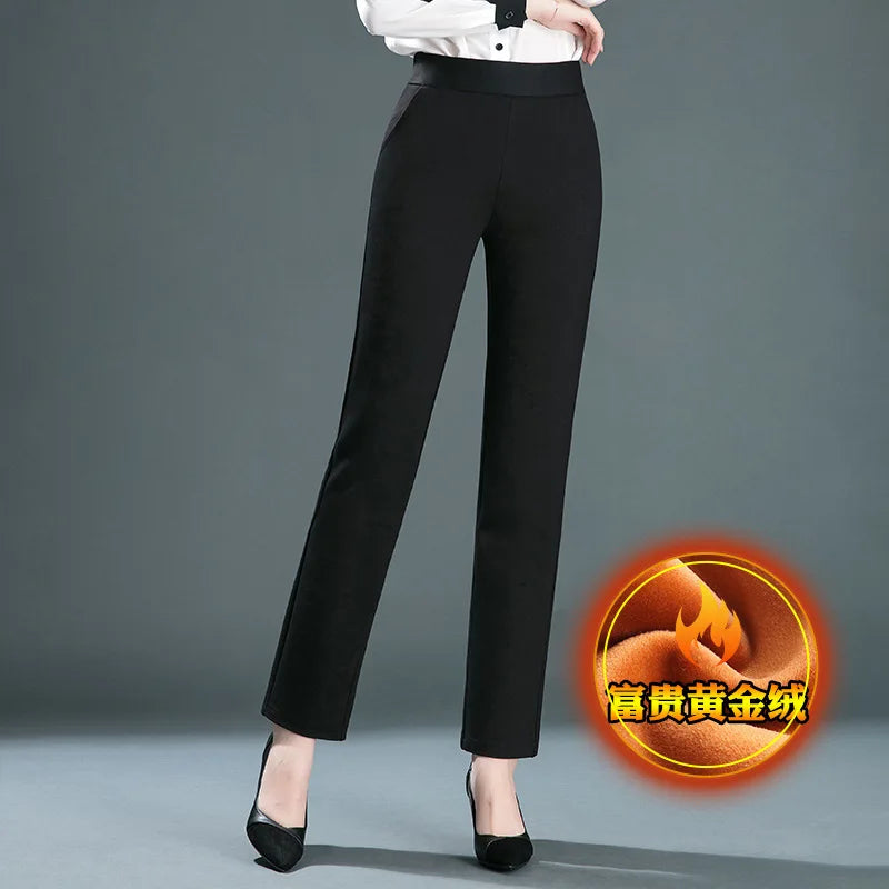 Women's Black Elastic Waist Pants, Fashion Slim Flare Pant, Khaki Camel Trousers, Navy Blue Pantalones Female, Asian Size S-10XL