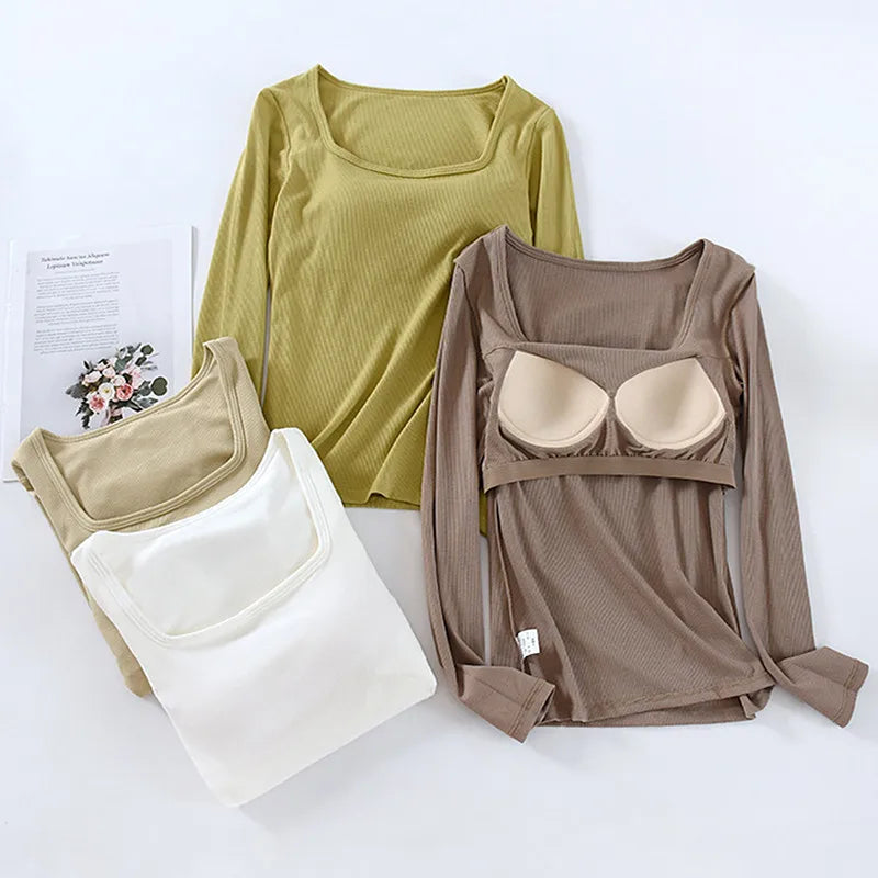 Korean Pajamas Top One Piece Chest Pad Sleep Shirt Spring Autumn Modal Cotton Bottoming Sleepwear Women‘s Nightwear T-shirt