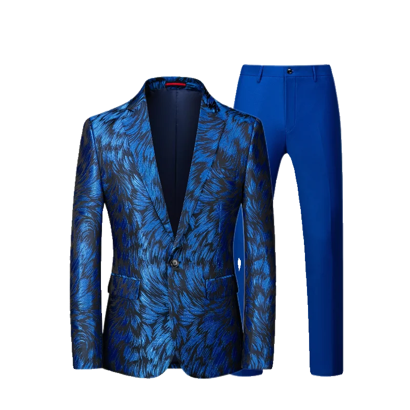 2026 Men's Blue Embroidered Two-Piece, Red Slim Fit Suit Jacket and Trousers Red Green Blazers Coat with Pants, Asian Size 6XL