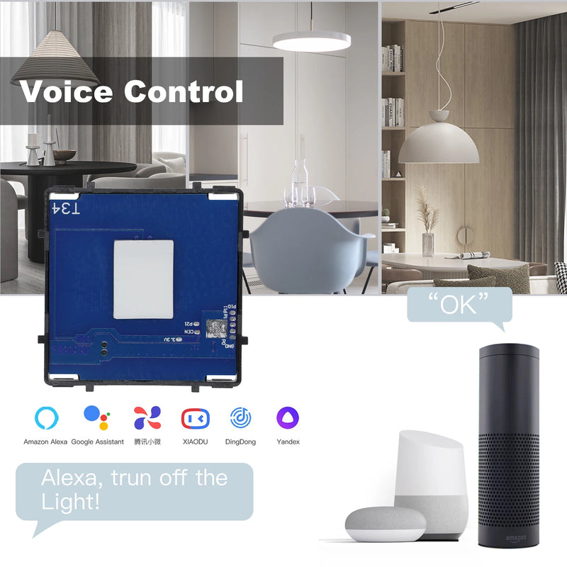 BSEED Smart Touch Switch Function Key 1/2/3Gang 1/2/3Way WIFI Light Switches Base DIY Parts Smart App Control Neutral Required