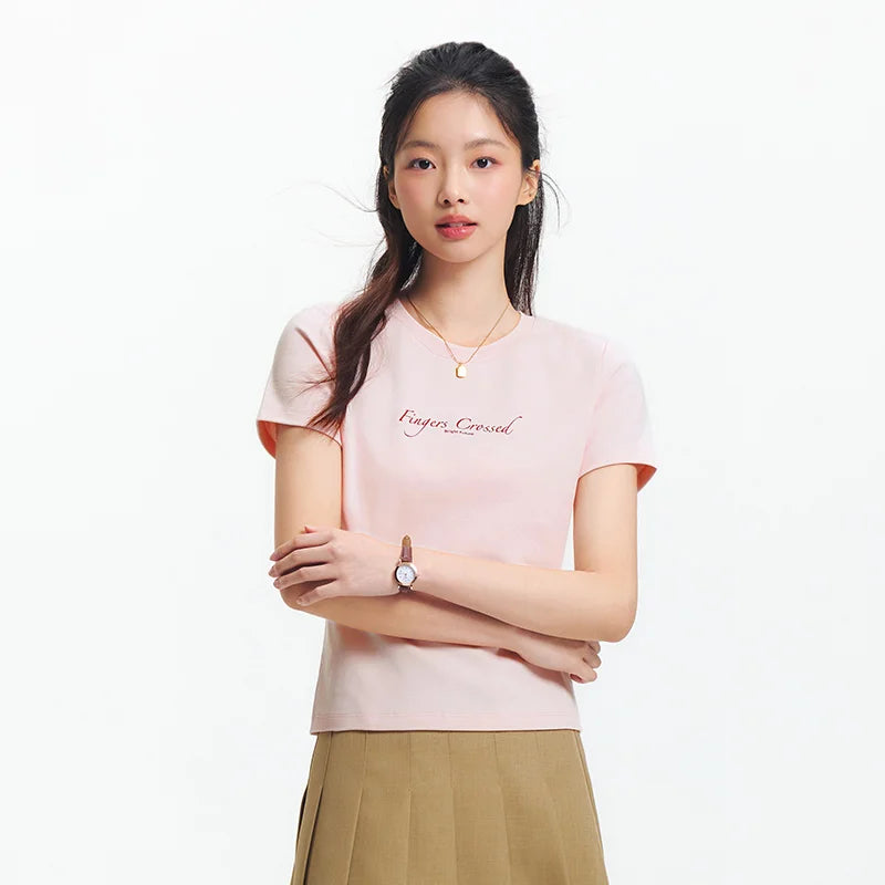 Semir Women Tshirt Slim Standard Shoulder Letter Print Crew Neck 2026 Summer Fashion Casual Style Soft Lightweight Daily Top