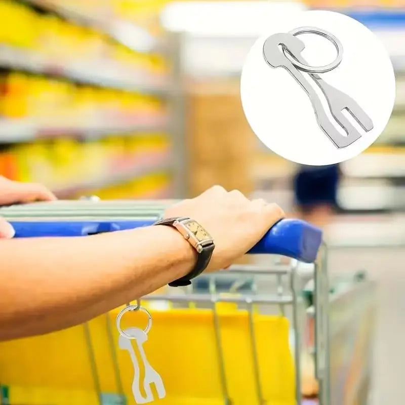 2pcs Reusable Shopping Cart Token – Stainless Steel Lock Chain, Detachable Key Ring for Carts