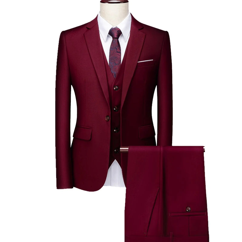 2026 Men's Grass Green Suit Three-Piece, Wedding,Party,Business,Interview Menswear,Red,Black,Blue,Purple,Yellow Asian Size Sets