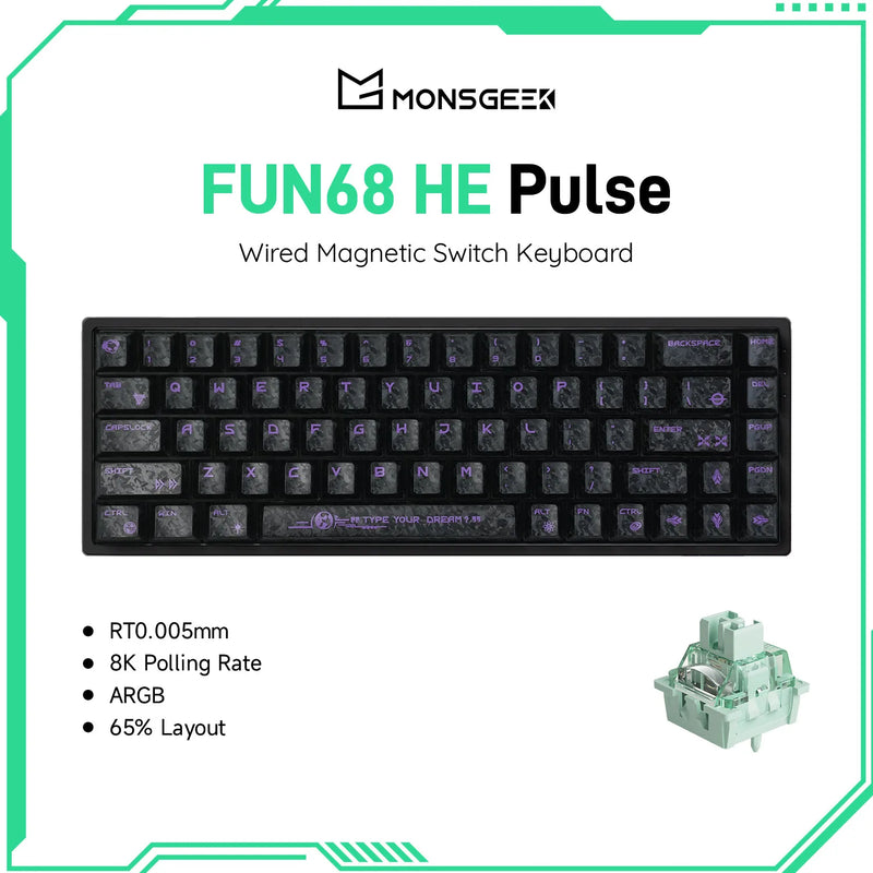 Akko MonsGeek FUN68 HE Keyboard 65% Magnetic Switch Rapid Trigger 0.005mm 8000Hz ARGB Type-C Wired Gaming Gamer Custom Keyboard