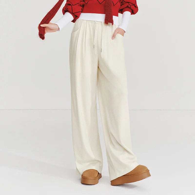 Semir Loose Pants Women 2026 Spring Pleated Elastic Waist Pants Loose Wide Leg Casual Trousers