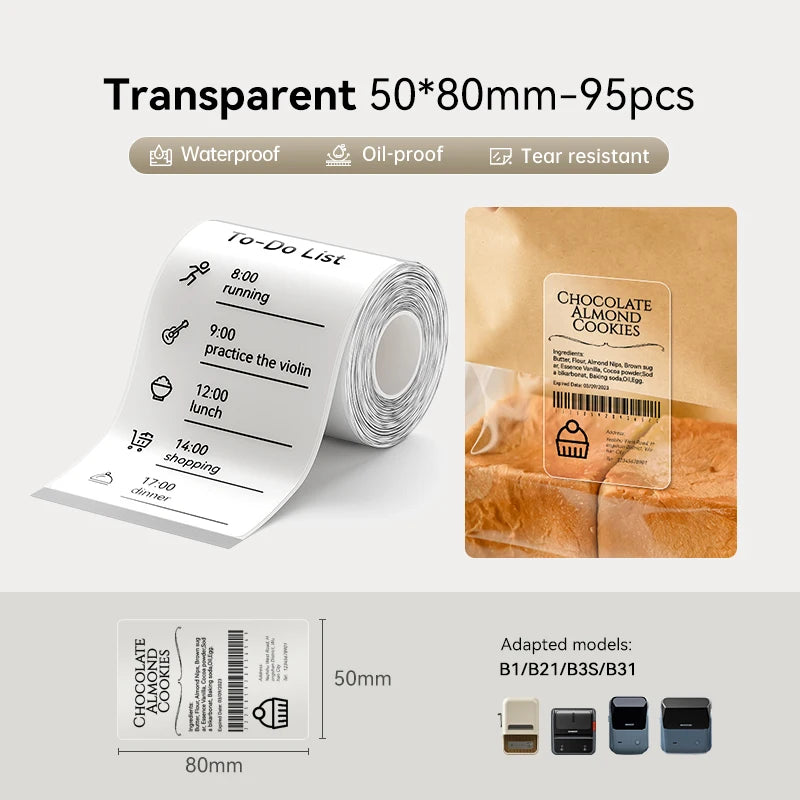 3 Rolls NIIMBOT B21 B3S B1 B31 Thermal Label Clothing Price Food Self-adhesive Tag Waterproof Smart Office Pocket Printer Label