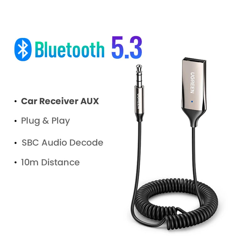 UGREEN Bluetooth Receiver 5.3 Adapter Hands-Free Car Kits AUX Audio 3.5mm Jack Music Wireless Receiver for Car BT Transmitter