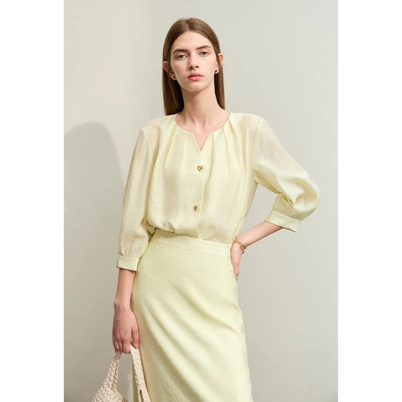 អាវ Amii Minimalism 2025 សម្រាប់នារី រដូវស្លឹកឈើជ្រុះ អាវថ្មីលាយបញ្ចូលគ្នា ត្បាញរលុង អាវការិយាល័យ អាវក្រណាត់មិនលាត អាវស្រី 12442001