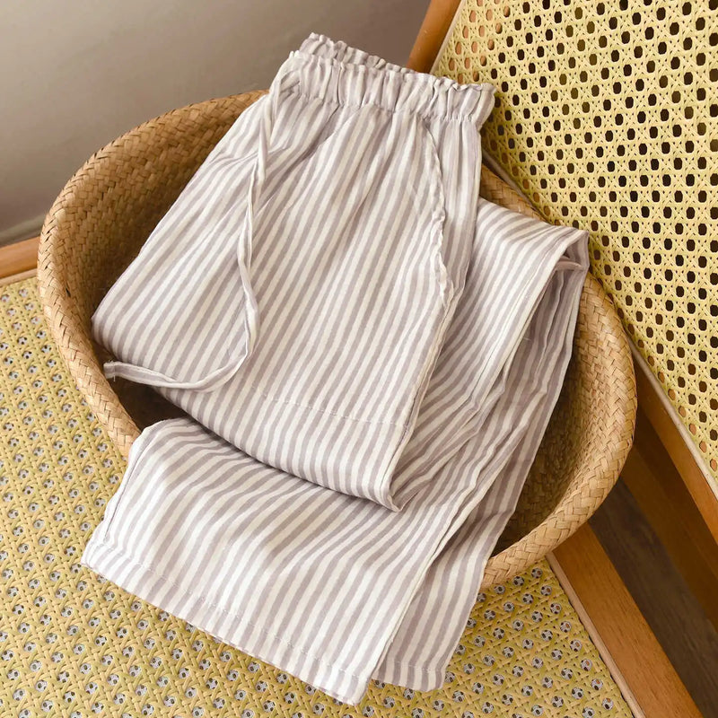 Loose Long Trousers Multi Colors Women's Spring Autumn Striped Printed Thin Pajama Pants Double Layer Gauze Cotton Homewear