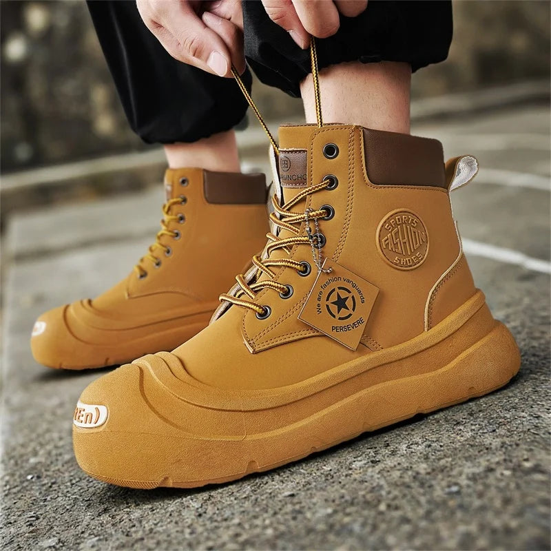 Men's Boots Four Seasons New Casual High-Top Boots Soft Sole Anti-Slip Comfort Outdoor Boots Fashion Joker Youth Tide Work Boots