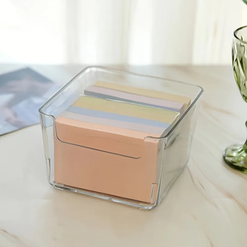 1/2pcs Transparent notepad storage box - Desktop Memo Stand, Office Stationery Storage Box, Desktop Accessory Organizer.