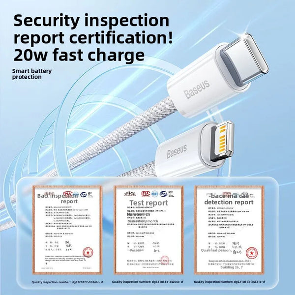 ខ្សែសាកទិន្នន័យ BASEUS Apple Data Cable 20W PD High Power Fast Charging Cable សម្រាប់ iPhone 14-8 Series