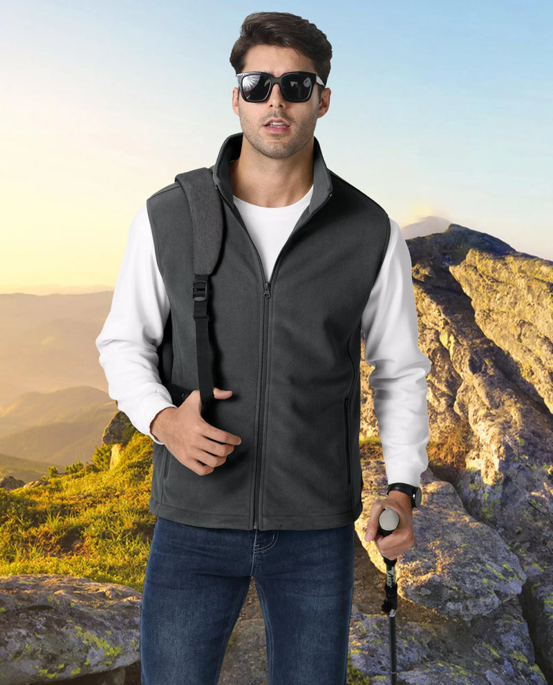 TACVASEN Fleece Vest Jackets Mens Stand Collar Sleeveless Jacket Spring Autumn Casual Waistcoat Fishing Hiking Outdoor Vest Male