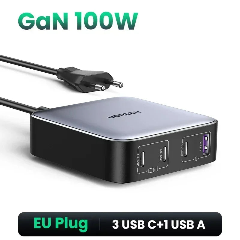 UGREEN 100W 65W GaN Charger 6 in 1 Desktop Laptop Fast Charger For iPhone17 16 15 Pro Max Xiaomi Samsung Tablet Macbook Air iPad