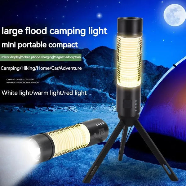 ចង្កៀងបោះតង់ Tripod ពិល LED ចល័ត អាចសាកបានតាម USB 6 របៀប ភ្លើងពិល នេសាទ ឡើងភ្នំ បោះតង់ ចង្កៀងព្យួរ