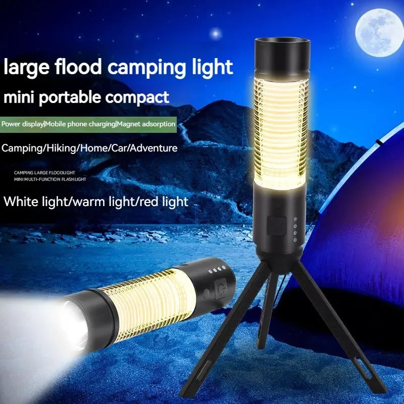 ចង្កៀងបោះតង់ Tripod ពិល LED ចល័ត អាចសាកបានតាម USB 6 របៀប ភ្លើងពិល នេសាទ ឡើងភ្នំ បោះតង់ ចង្កៀងព្យួរ