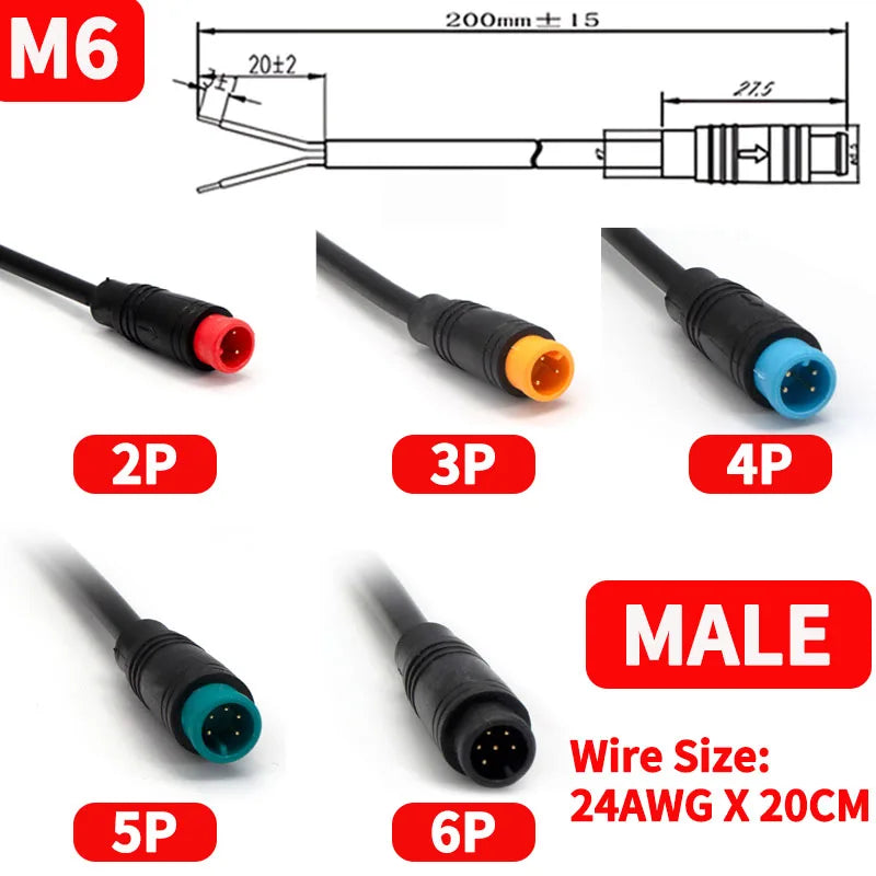 10Sets M6/M8 Multi-Pin Electric Butt Connector 2/3/4/5/6 Pin 20cm Cable Plug, Julet Style for Scooter, Motorcycle, EV Control