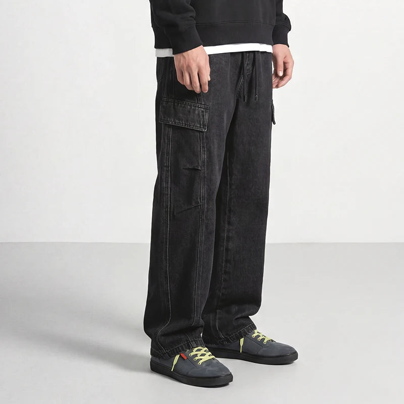 Semir Men Jeans Curved Barrel Loose Cargo Pocket Elastic Waist 2026 Autumn Denim Pants Comfortable Street Style Daily Wear