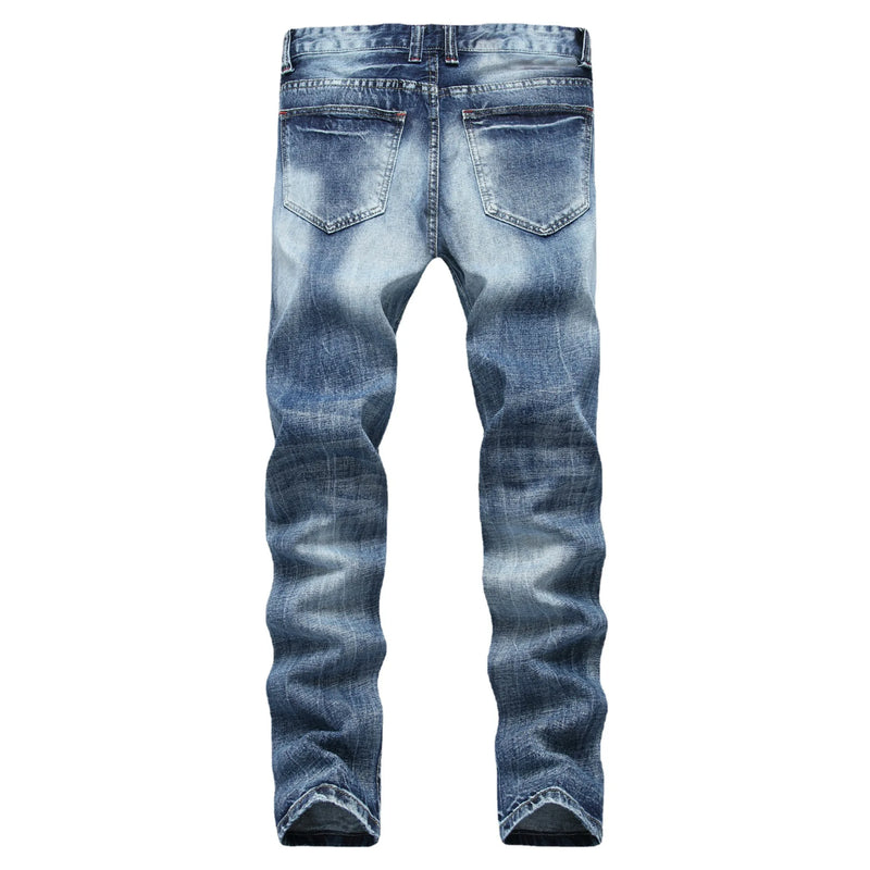 Vintage-style Men's Blue Jeans, Distressed Denim Pants, Asian Sizes 28–34 36 38 40 42.