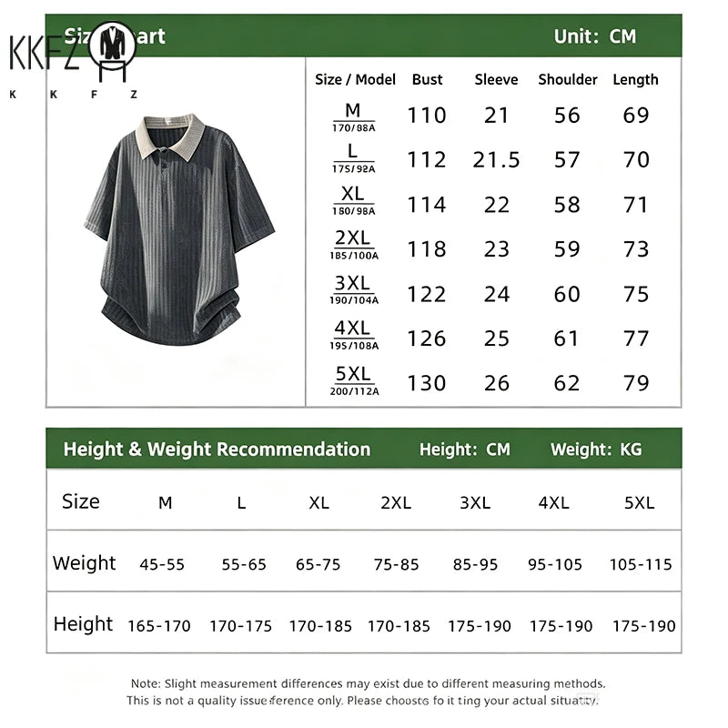 Mens Textured Knit Short Sleeve Polo Top Contrast Collar Oversized Cutting Suitable For Vacation Dating And Casual Scenes