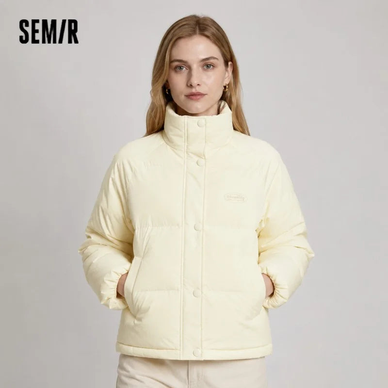 Semir Textured Down Jacket Stripe Patchwork Women 2026 Winter College Style Loose Fit Stand Collar Fashion Outerwear
