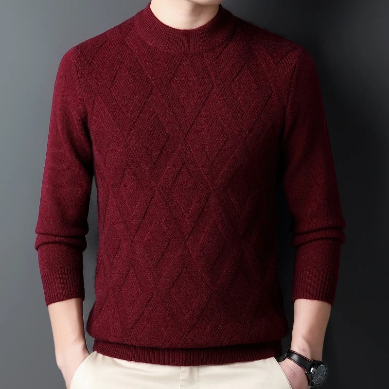 Solid Color Thickened and Warm Turtleneck Sweater with An O-neck, Suitable for Daily Commute, Stretchable Solid Color Base Shirt