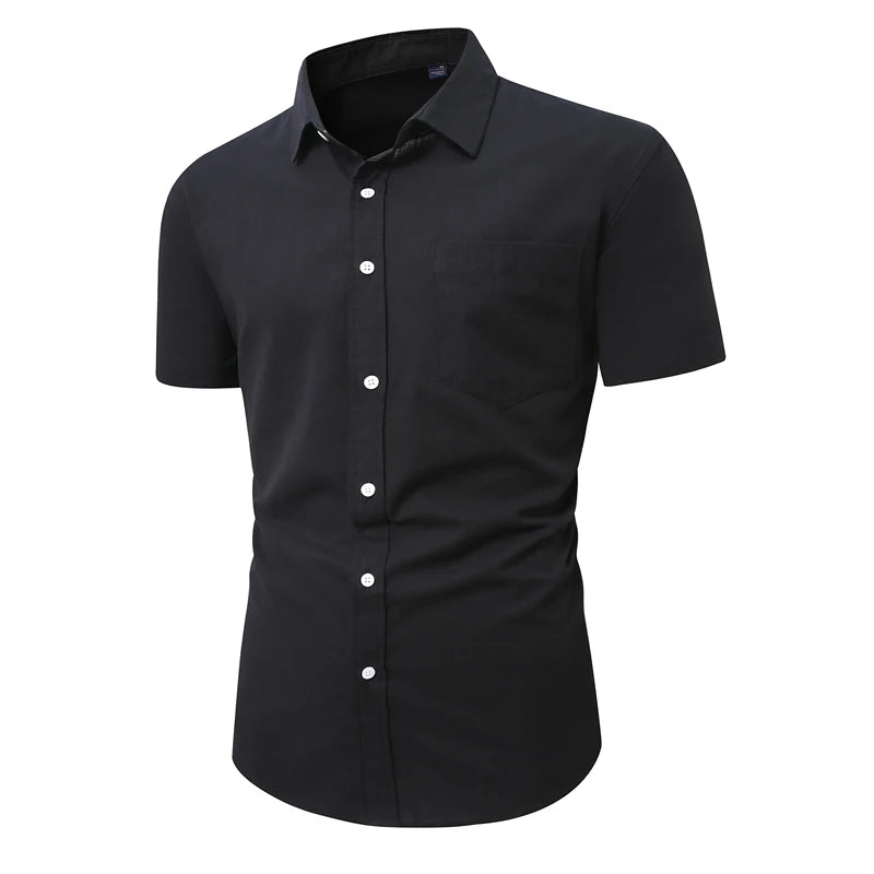 2026 New Men's Short-sleeved Shirt,Single-breasted Square Collar Bamboo Cotton Shirts, Very Time Office Leisure,White Black Blue