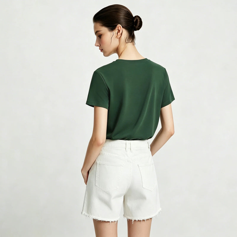 Amii Women's Tee Shirt 2026 Summer New Square Neck Short Sleeve Cotton Tee Basic Solid Breathable Casual Top For Women 12612044