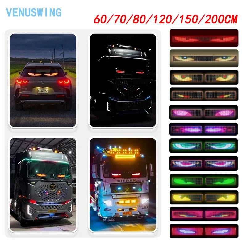 បន្ទះ LED Matrix Pixel អេក្រង់ទន់ដែលអាចបត់បែនបាន ភ្នែកអារក្ស របៀបតុបតែងឡានដឹកទំនិញ 16 របៀប ភ្លើង RGB សម្រាប់កញ្ចក់ខាងមុខ