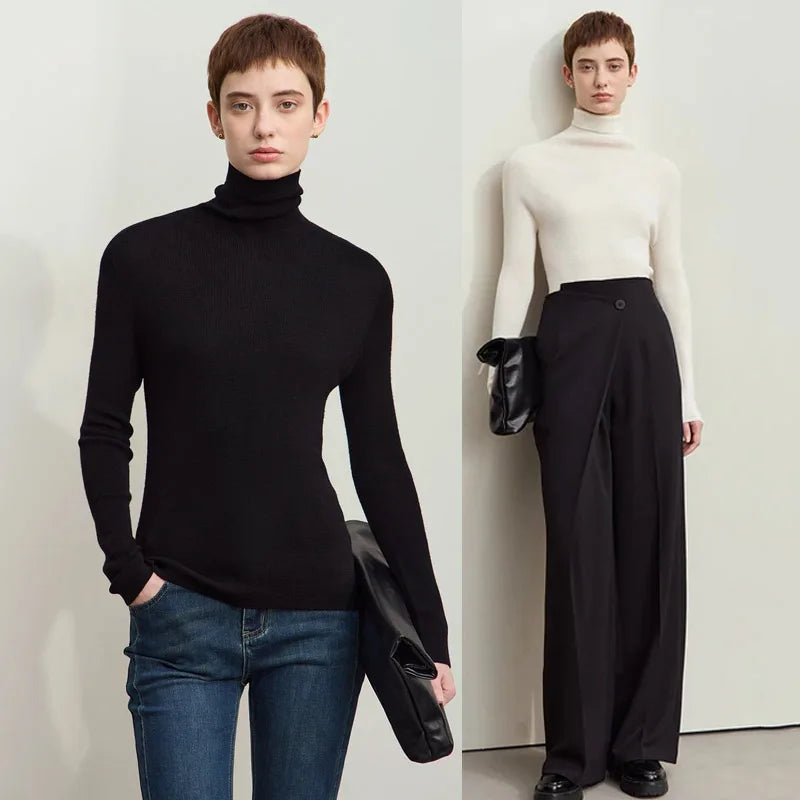 Amii Minimalism 2026 រដូវរងាថ្មី Turtleneck អាវប៉ាក់សម្រាប់ស្ត្រី Worsted Woolen Sweaters Casual Fashion Women Sweater 12423120