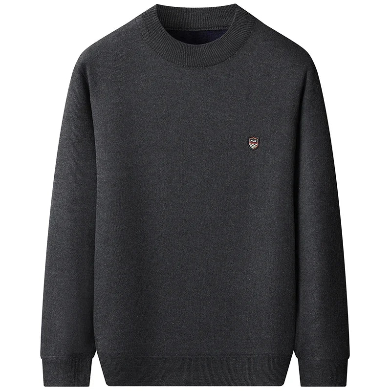 Thick Thermal Mock Neck Men Pullover Simple Solid Knit Material Chest Badge Skin Friendly Fleece Interior Outing Top