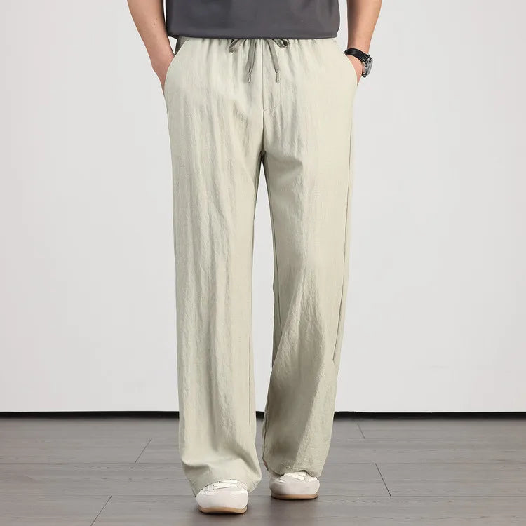 Cool Touch Men’s Summer Pants - Anti-Crease, Breathable & Light, Drawstring Closure, Loose Style for Hot Weather Sunscreen