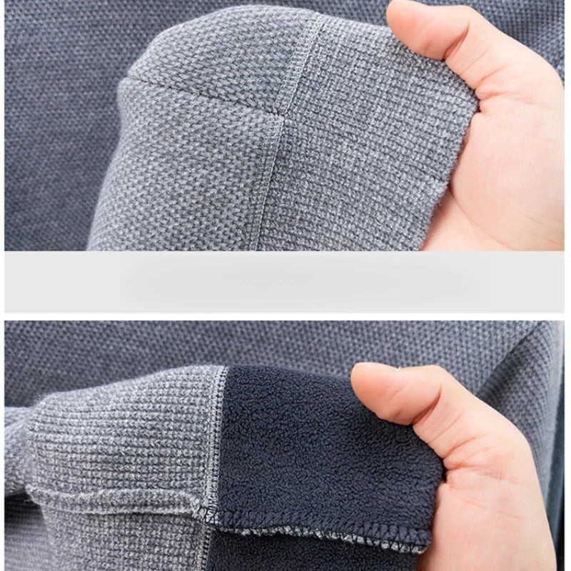 Men's Faux Two-Layer Sweater, Plaid Collar Thickened Warm, Gold Medal Quality, Thickened Collar Pullover Shirt