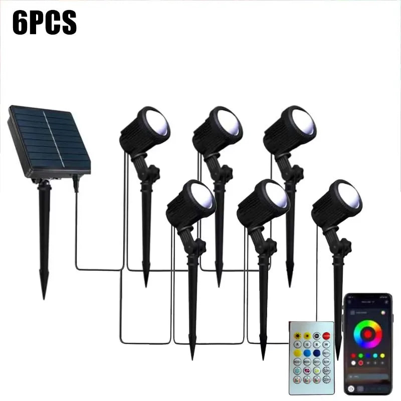 2/4/6 Lights RGB Solar Spotlight IP65 Waterproof Solar Light Outdoor Garden Light APP Control Christmas Halloween Party Decor