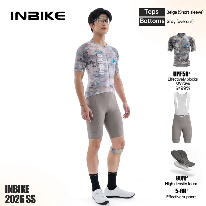 INBIKE Pro Men's Road Bike Jersey Bib Pants Set Breathable Quick Dry Summer Cycling Short Sleeve Top Clothing with Multi-Pockets