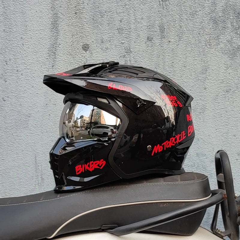 ORZ Motorcycle Riding Helmet Men's and Women's Motorcycle Combination Full Helmet Pull Half Helmet Four Seasons Universal Retro