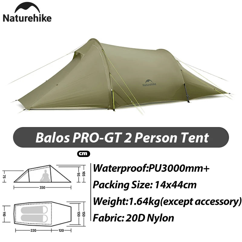 Naturehike 2026 New Ultra Light 2/3 Person Balos PRO 20D Nylon Hiking Tent Outdoor Camping Large Four Seasons Waterproof Tent