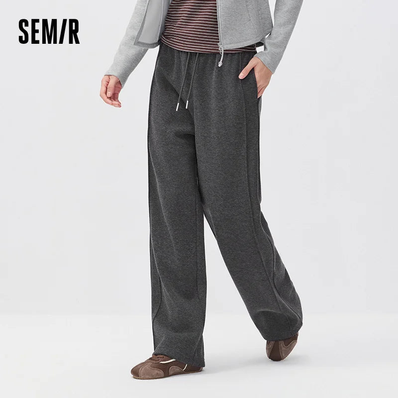 Semir Women Casual Pants High Waist Fleece Lined Commuter Style Wide Leg 2026 New Winter Daily Wear Urban Casual Style