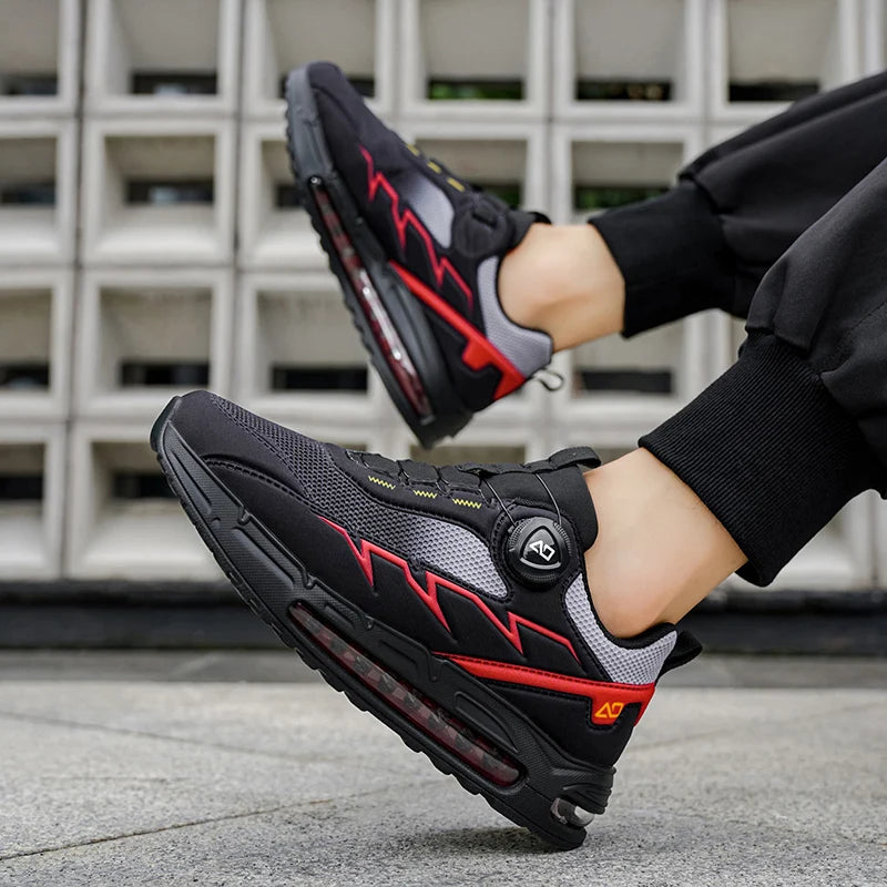 Men's Casual Sneakers Four Season Outdoor Racing Full Palm Air Cushion Running Shoes Breathable Rotary Buckle Speed Sports Shoes