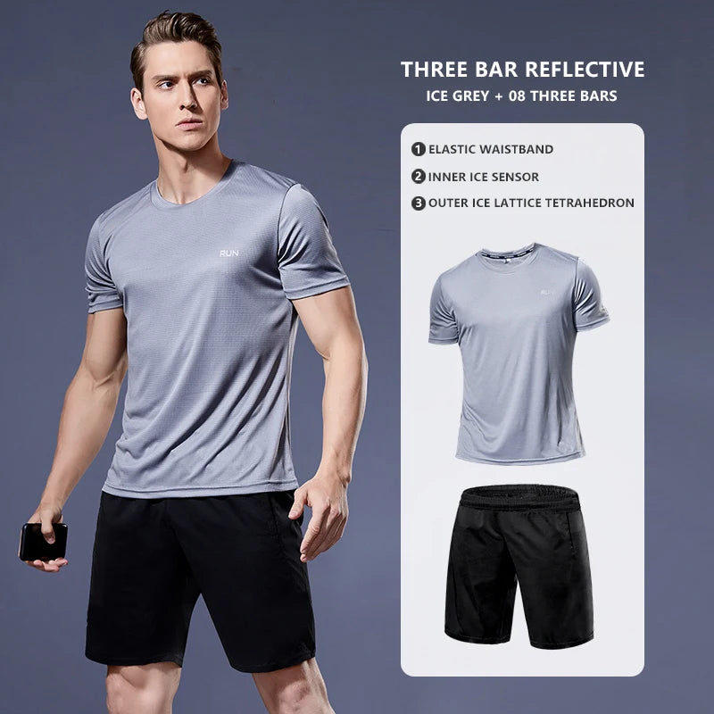 Men's Running Jogging Gym Fitness Tracksuit 2PCS Compression Workout Exercise Tight Fit Athletic Sportswear
