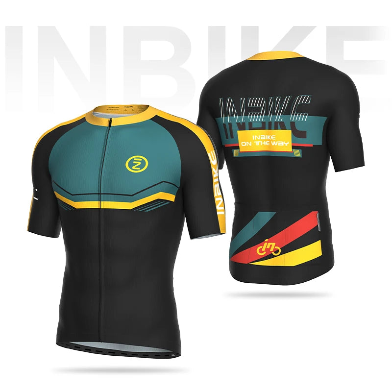 INBIKE 2025 Cycling Jersey Man Short Sleeves Moisture Wicking Bike Cycle Jersey with Pocket MTB Full Zip Cycling Clothes for Men