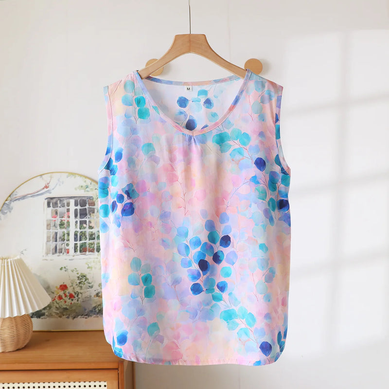 Summer Thin One Piece Pajamas for Women Tank Top Sleepwear Sleeping Wear New Floral Sleeveless V-neck Sleep Top Home Wear