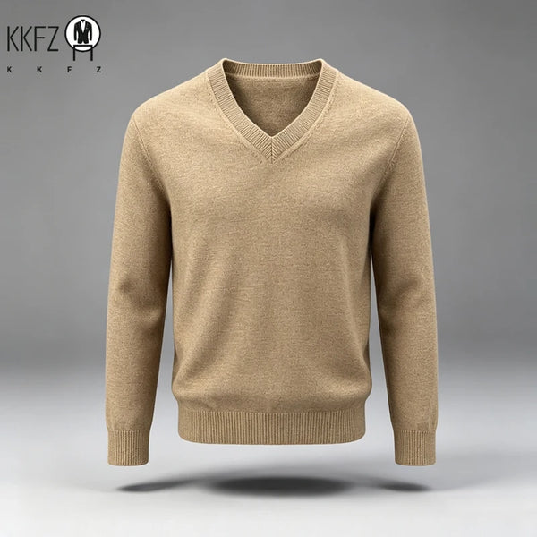 New Arrival Mens V Neck Knit Sweater Thick Soft Fine Knit Material Slim Cut Long Sleeve Autumn Winter Outer Tops