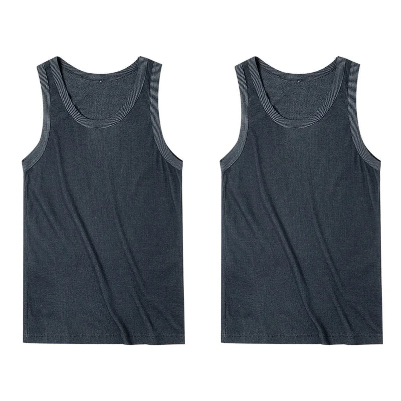 Maden Casual Men's Sleeveless Tank Tops Heavyweight Solid Color Ribbed Vest for Summer Slim Fit Sports Fitness Training T-shirt